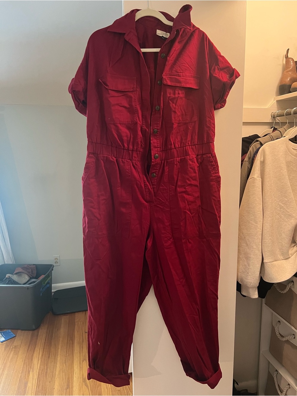Universal Thread Women's Red Button-Front Utility Jumpsuit